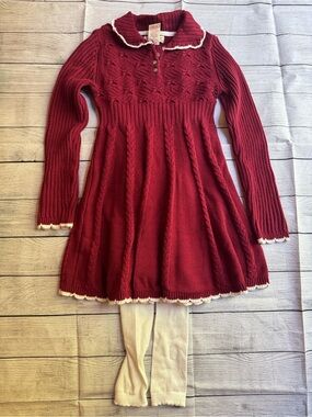 Happily Grey Red Cable-Knit Collar Sweater Dress size Medium